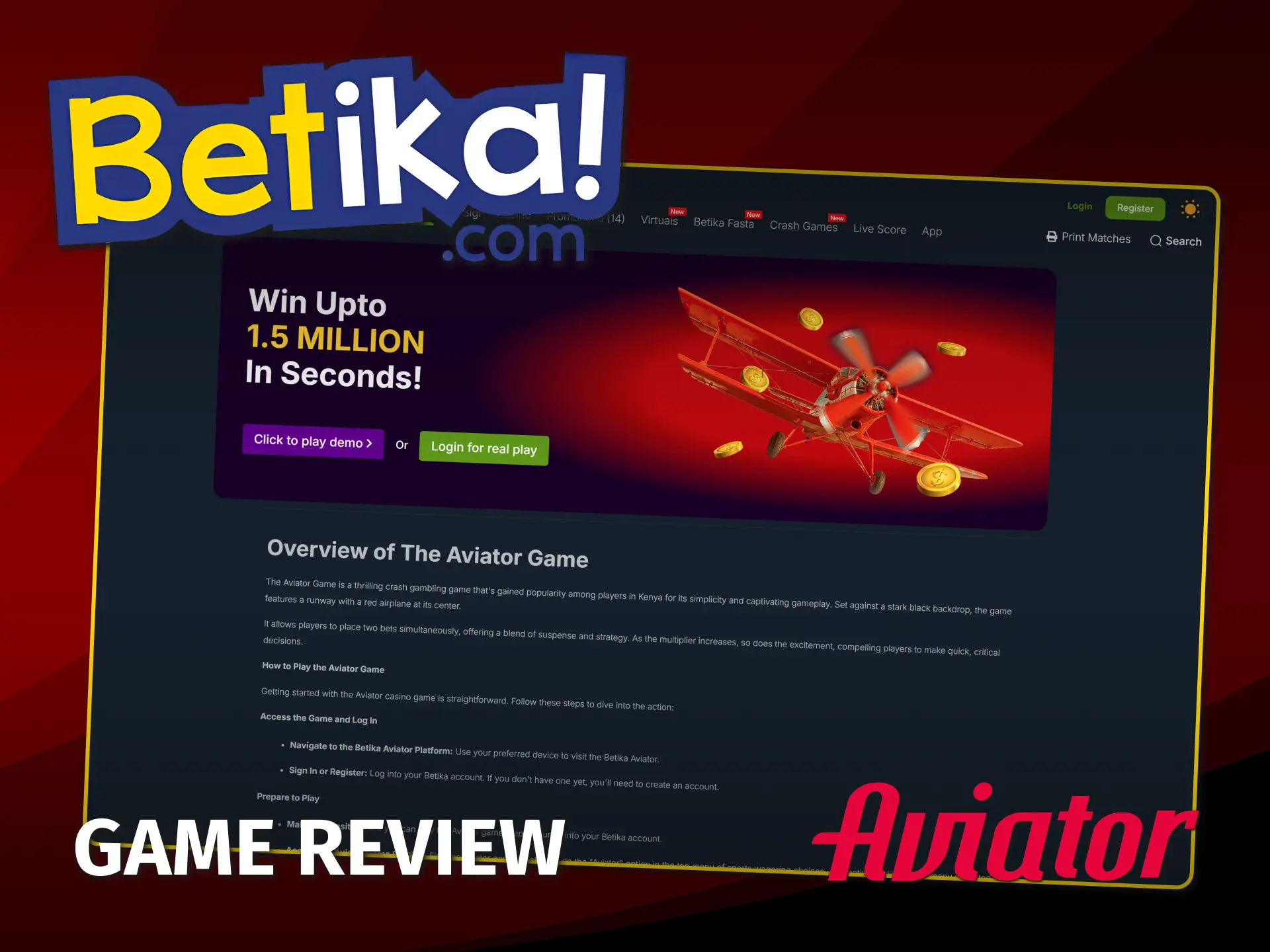 Enjoy the simple fun of Betika Aviator game in Kenya.