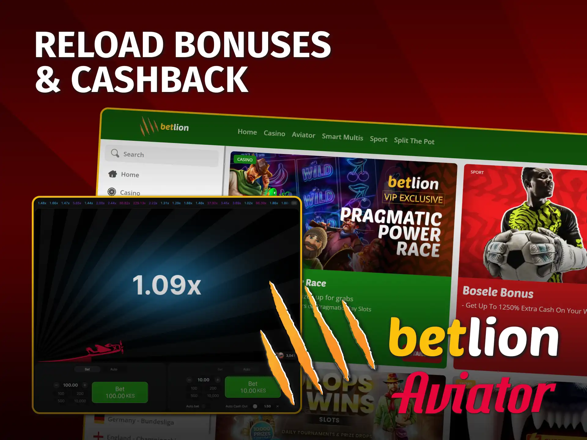 Get Aviator reload bonuses and cashback at BetLion Kenya casino.