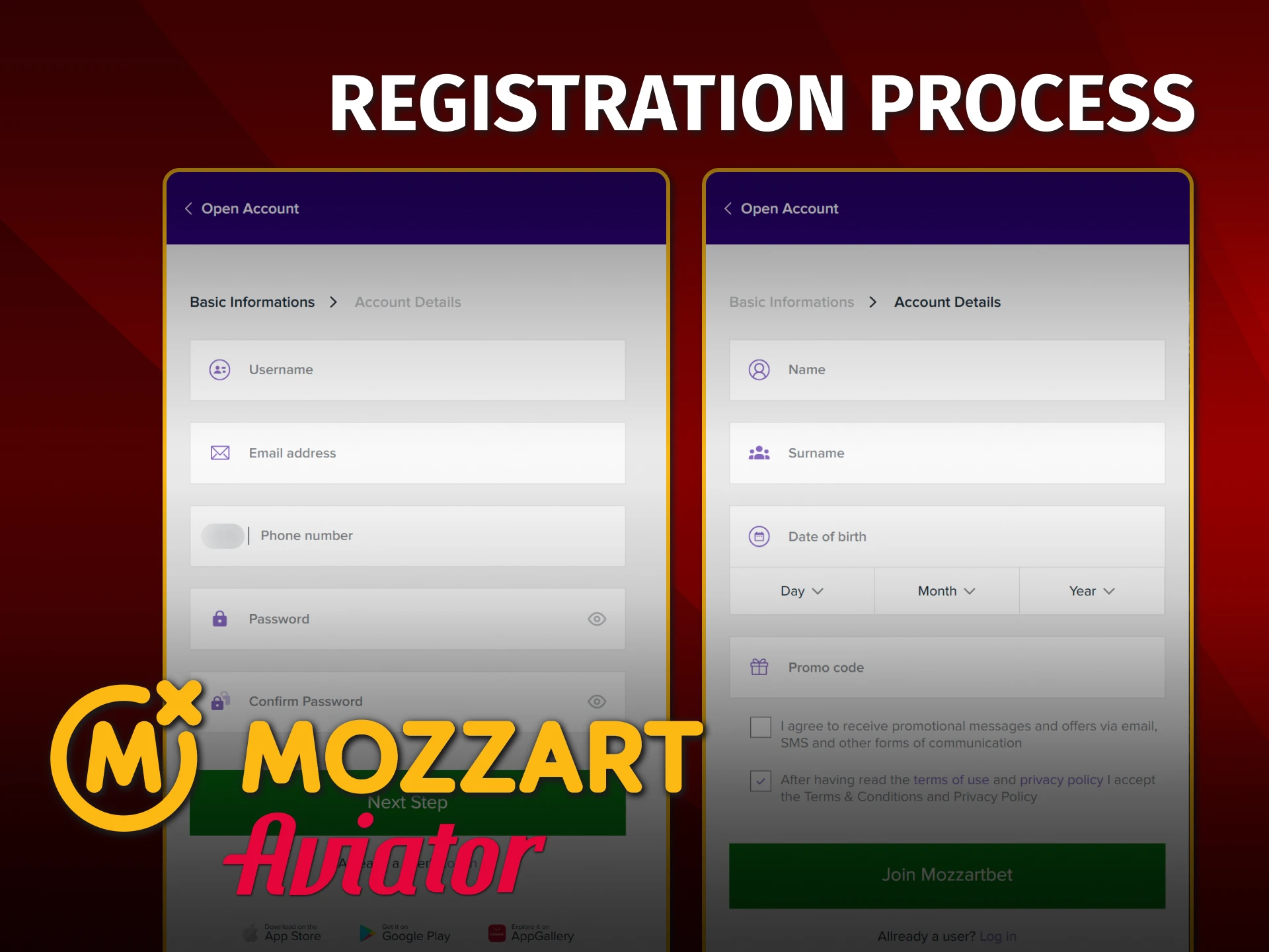 Quickly create your MozzartBet account to access Aviator in Kenya.