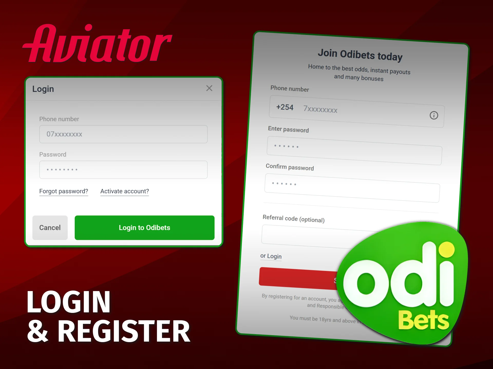 Register and log in to play Odibet Aviator in Kenya.