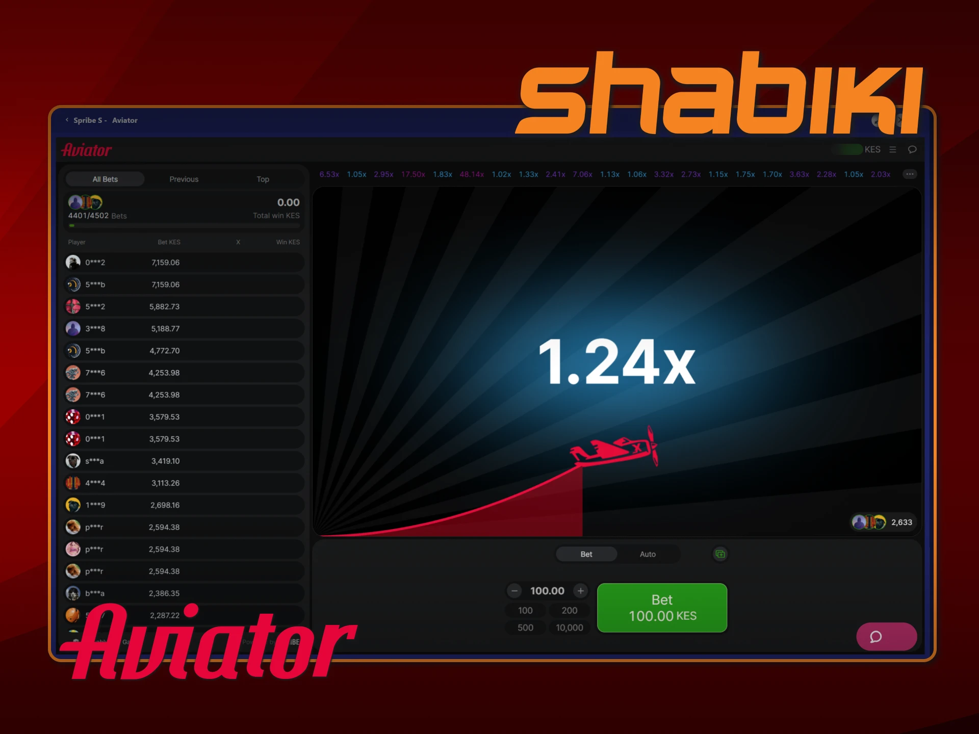 Bet and cash out playing Aviator game at Shabiki Kenya.