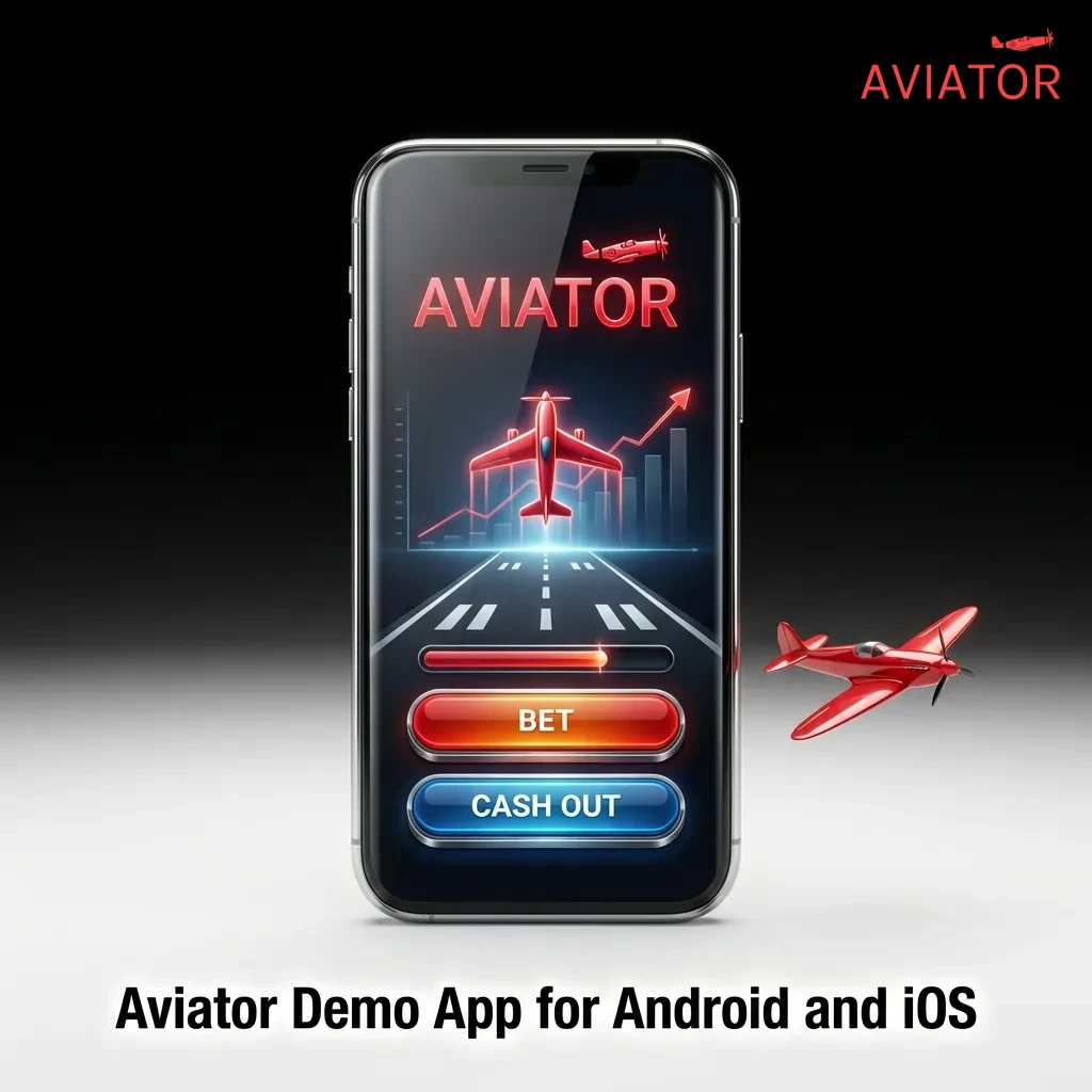 Casino app showing Aviator demo mode on mobile device with gameplay interface and controls