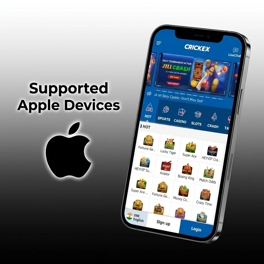 List of supported Apple devices for Crickex Aviator app including iPhone SE to iPhone 15 Pro Max and iPad models on iOS 12+