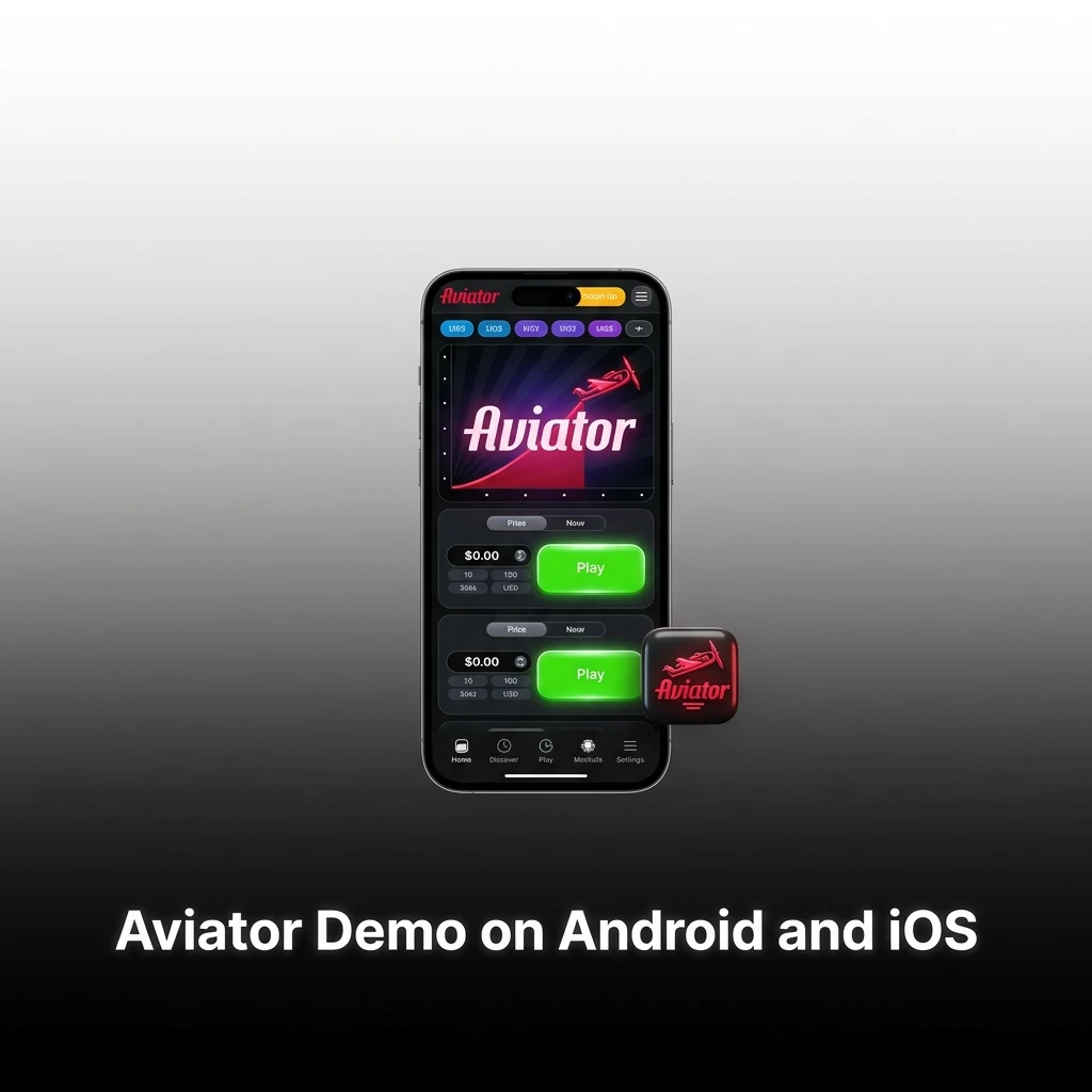 Aviator demo game running on Android and iOS mobile casino app with free play option visible