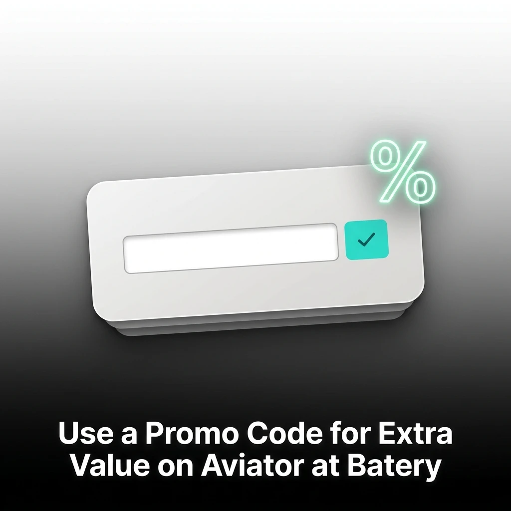 Aviator promo code AVBAT entry field on Batery app registration screen for extra rewards activation